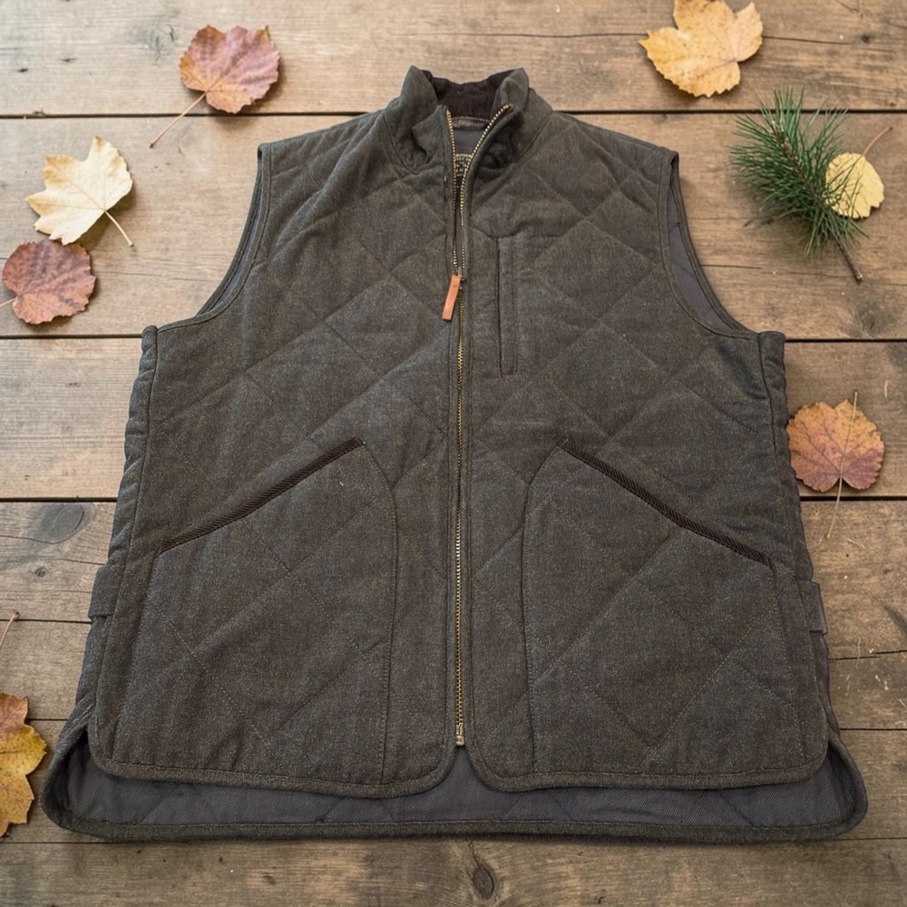 J.Crew Quilted Walker Vest Mens Medium Brown Primaloft Wool Blend G8555